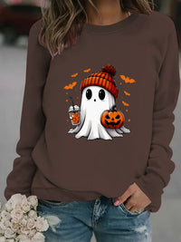 Crewneck Snowman Ghost Print Pullover Sweater