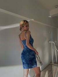 Retro Tie-dye Suspender Skirt Women's Tight Waist Dress