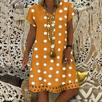 Women's Fashion Polka Dot Short Sleeve V-neck Printed Midi Dress