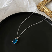Chic Blue Crystal Zircon Pendant Necklace for Women Trendy Simple Chain Necklace Fashion Jewelry Gifts