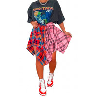 Elegant Irregular Lace-Up Check Midi Skirt