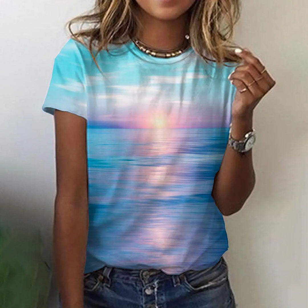 Summer New Printed Round Neck Short Sleeve - Chic Angle