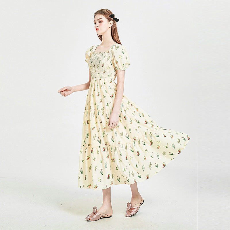 High-end Gentle French Square Collar Temperament Vacation Elegant Dress Trendy