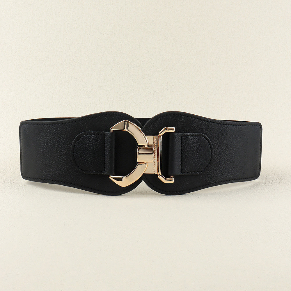 New Autumn And Winter Women's Wide Belt Metal Curved Buckle Belt With Suit Jacket Elastic Elastic Comfortable Waist