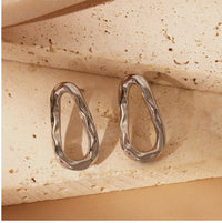 Hollowed Heart Shape Stud Design Hammer Line Geometric Personality Retro Stainless Steel Earrings