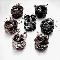 New Men's Leather Suit Creative Leaves Wooden Bead Woven Adjustable Suit Bracelet - Chic Angle