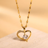 Love Heart-shaped Light Luxury Sparkling Full Diamond Temperament Necklace For Women's Versatile Collarbone Chain Stainless Steel Necklace