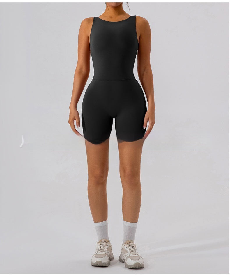 Nude Feel U-shaped Beauty Back Aerial Yoga Suit Peach Hip Pilates Jumpsuit For Women