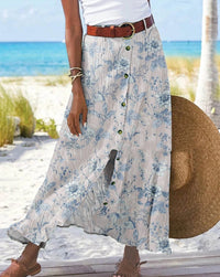 Women's Fashion Digital Print Button Skirt