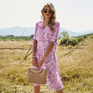 Vacation Style Long Floral Dress Women's Women's A-Line Skirt