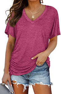 European And American T-shirt Solid Color Casual Loose-fitting V-neck Top - Chic Angle
