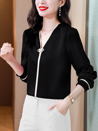 Loose Pullover Shirt V-neck Top