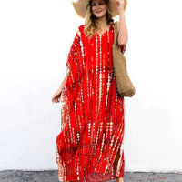 Rayon Printed Blooming Loose Vacation Robe Beach Dress Bikini Sun Protection Shirt