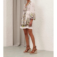 Australian Design Lantern Sleeve Cotton And Linen Temperament Waist-controlled Single-breasted Skirt Vacation Style