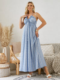 Bohemian Halter Maxi Dress - Women's Summer Sleeveless Flowy Beach Dress
