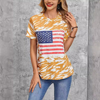 Flag Print T-shirt Crew Neck Casual - Chic Angle