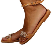 New Women's Word Buckle Strap Fashion Rhinestone Flat Large Size Sandals