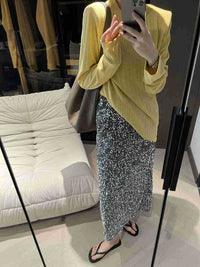 High Waist Sequined Straight Skirt
