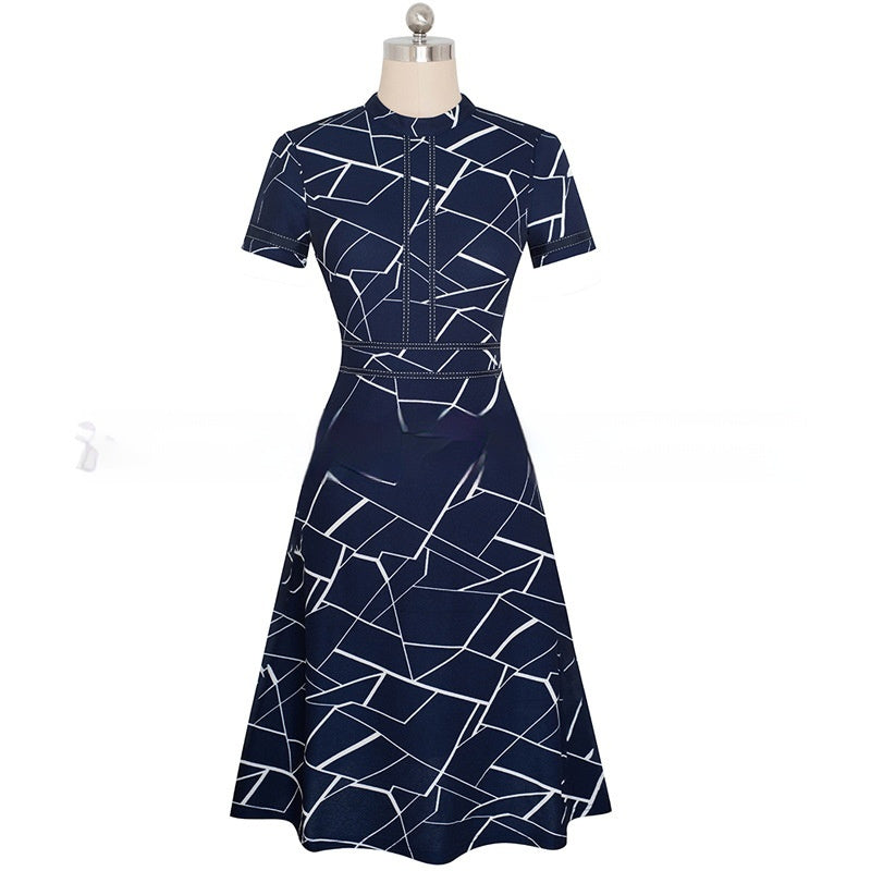 Round Neck Short Sleeve Slim Fit Slimming Elegant Graceful Business Dress