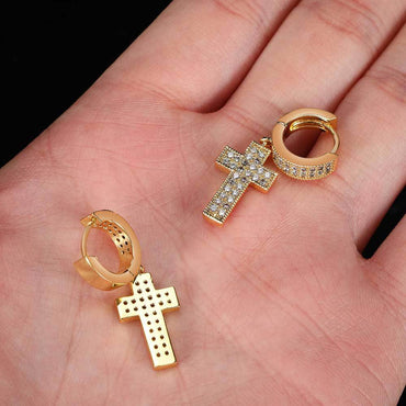 New Double Row Hip Hop Stud Earrings Micro Inlaid Zircon