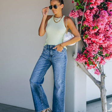 Women's Washed White Mid Waist Slimming Denim Pants