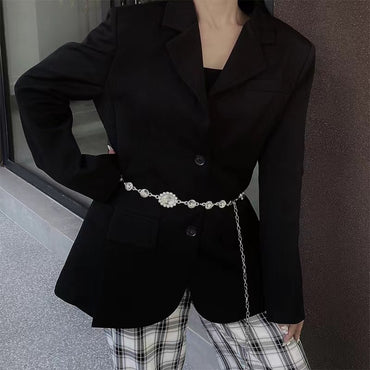 Elegant Women's Metal Large Rhinestone Inlaid Dress Waist Chain Decorated Belt Stylish Vintage With Blouse Dress Sweater
