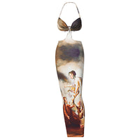 Halterneck Camisole Waist Cutout Print Maxi Dress