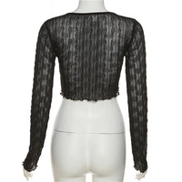 Women's Pure Color Mesh Cardigan Long Sleeve Short T-shirt - Chic Angle