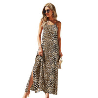 Leopard Print Sling Dress Summer Waist Waist Was Thin And Big Swing Dress