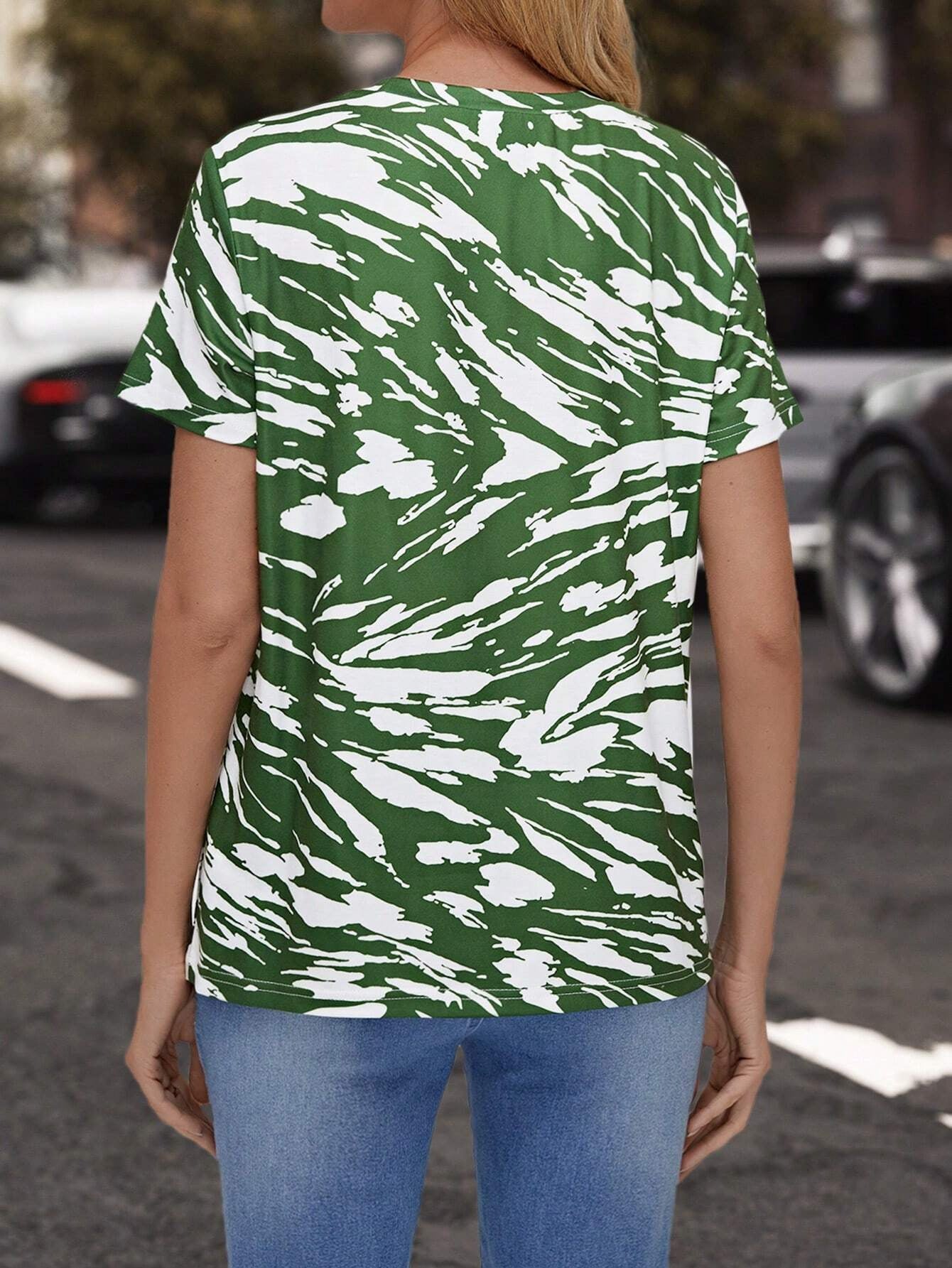 Flag Print T-shirt Crew Neck Casual - Chic Angle
