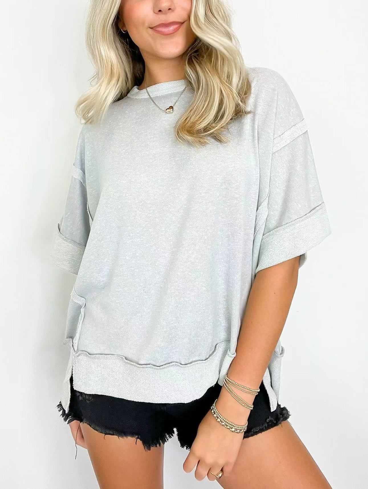 New Round Neck Loose Patchwork Sweater T-shirt