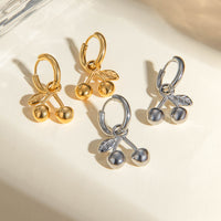 All-Match 18K Gold Stainless Steel Cherry Pendant Earrings