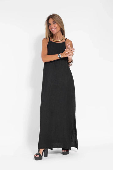Fashion Cotton Linen Slit Sleeveless Loose Dress