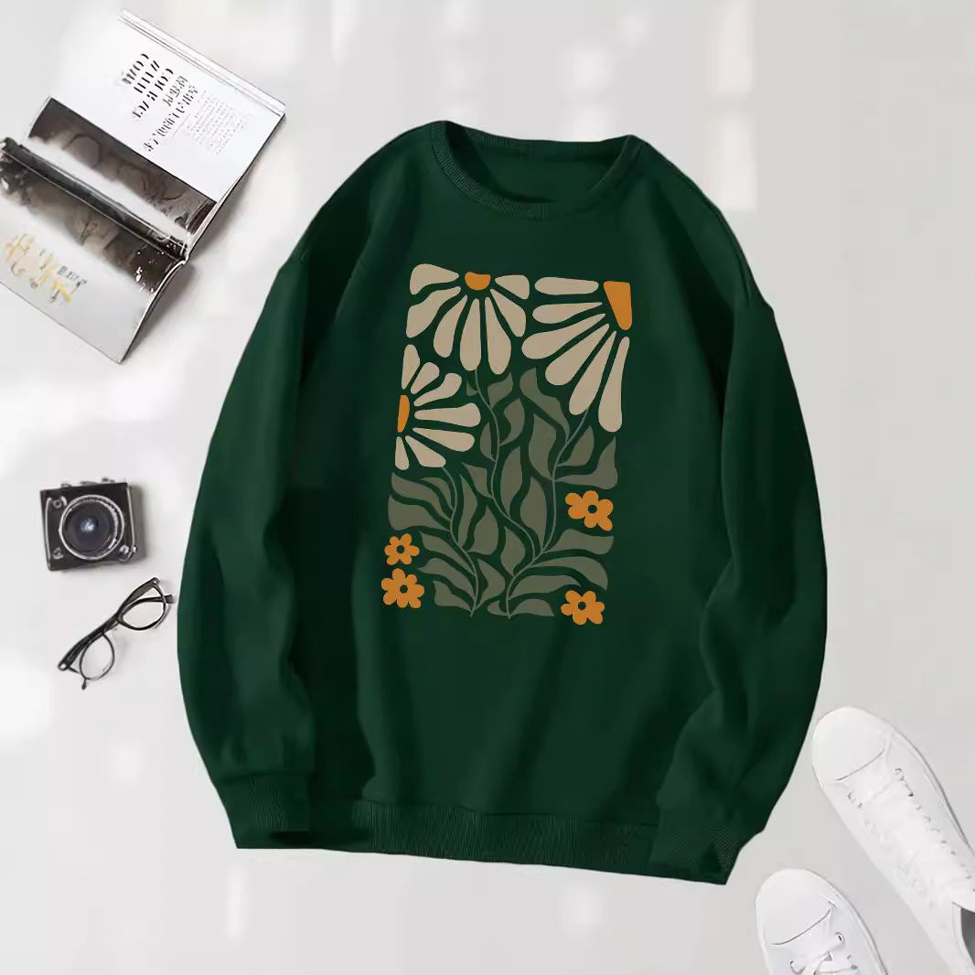 Flowers And Plants Round Neck Long Sleeve Sweater For Women
