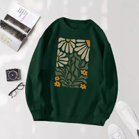 Flowers And Plants Round Neck Long Sleeve Sweater For Women