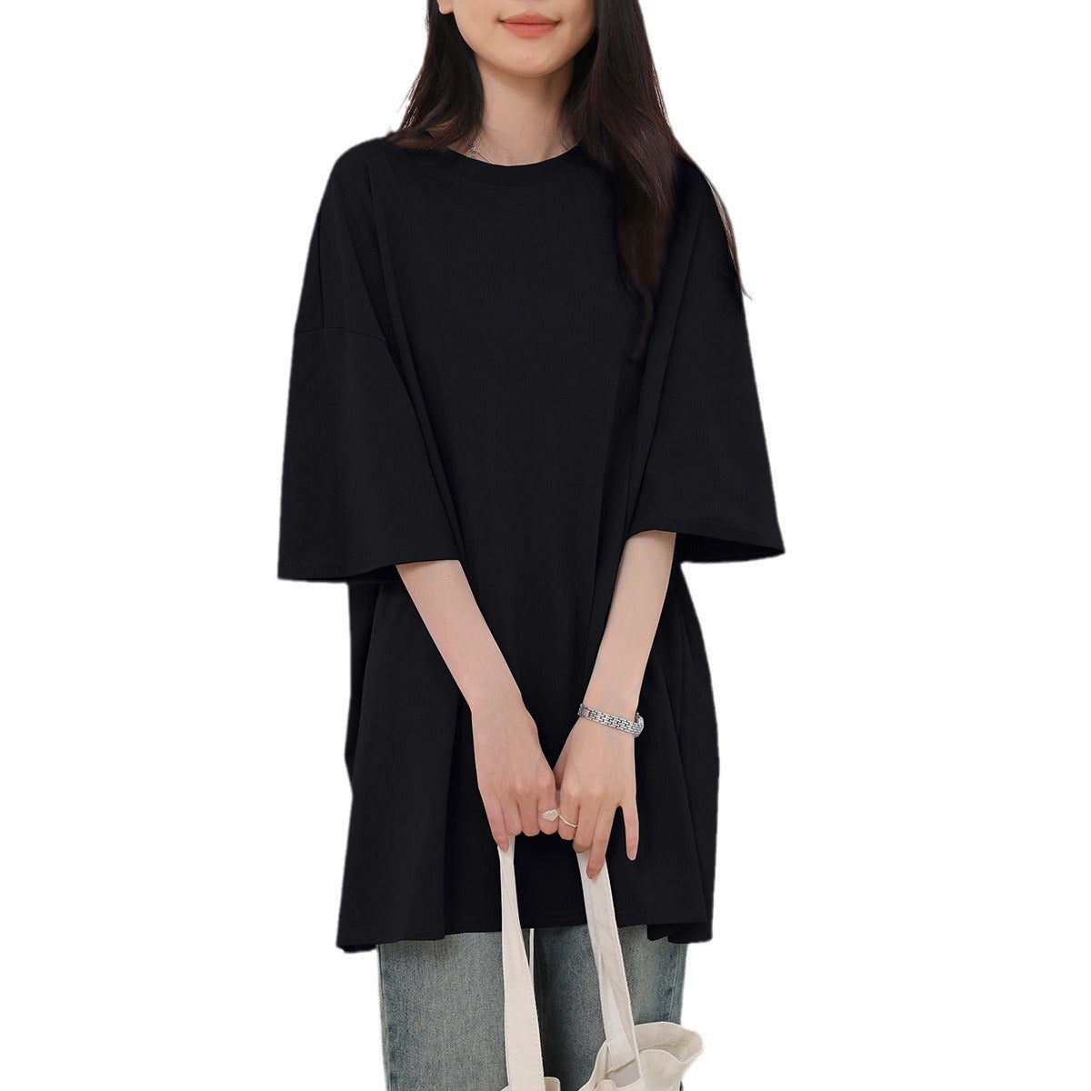 Summer Pure Cotton T-shirt Side Slit Casual