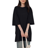 Summer Pure Cotton T-shirt Side Slit Casual