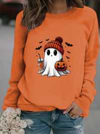 Crewneck Snowman Ghost Print Pullover Sweater