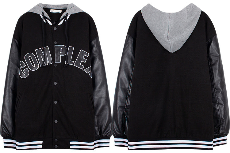 Black Hooded Quilted Baseball Jacket