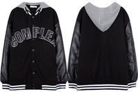 Black Hooded Quilted Baseball Jacket