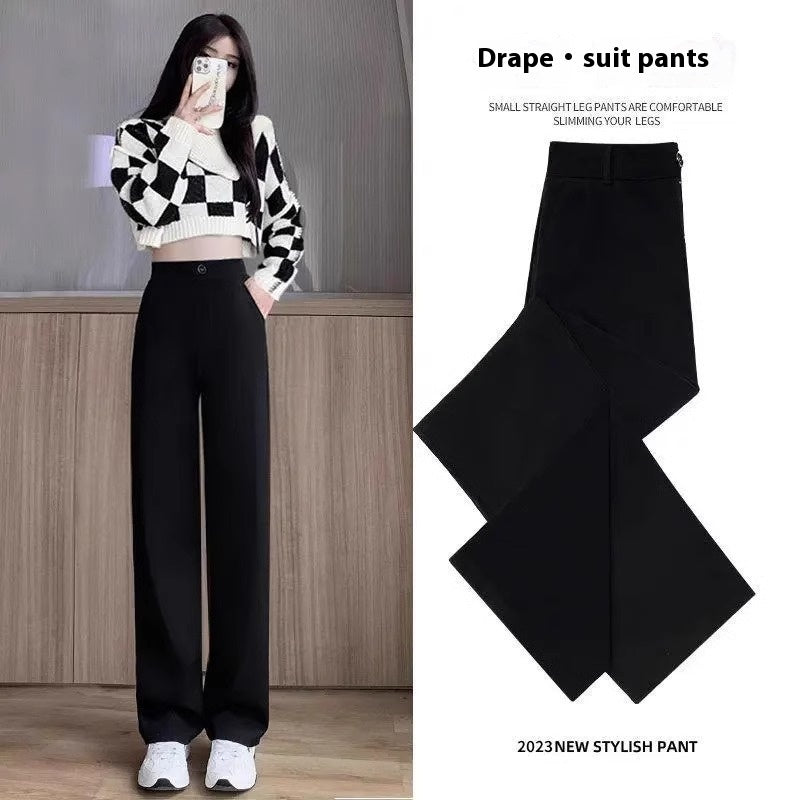 High Waist Drooping Straight Mopping Pants Black Wide Leg Pants