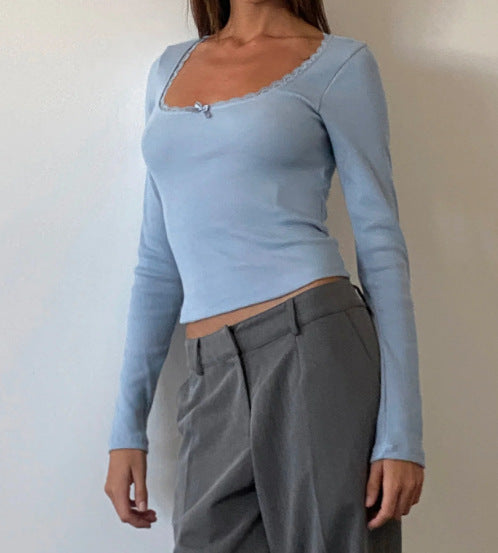 Women's Fashion U Collar Small Lace Knitted Bottoming Shirt - Chic Angle