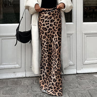 Leopard Print Satin Fishtail Skirt Skirt