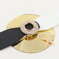 New Ladies Diamond Inlaid Rhinestone Elastic Elastic Belt Simple Round Buckle Skirt Shirt Decoration Suit Belt
