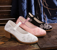 Shallow Mouth Plain Color Matching Horse-face Skirt High Heel Embroidered Shoes