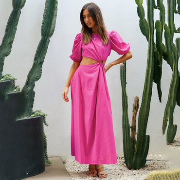 Vacation Style Dress Long Sense Asymmetric Commuter Puff Sleeve Elegant Women's Clothing