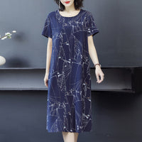 Round Neck Short Sleeve Printed Midi Skirt