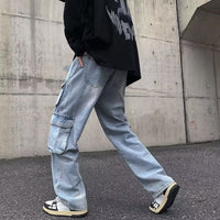 Cargo Jeans Men's Distressed Straight Loose Pants