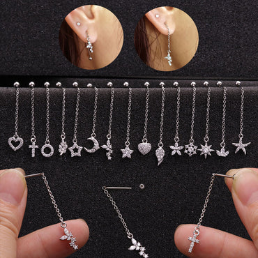 Creative Pendant Earrings Pentagram Zircon Stainless Steel