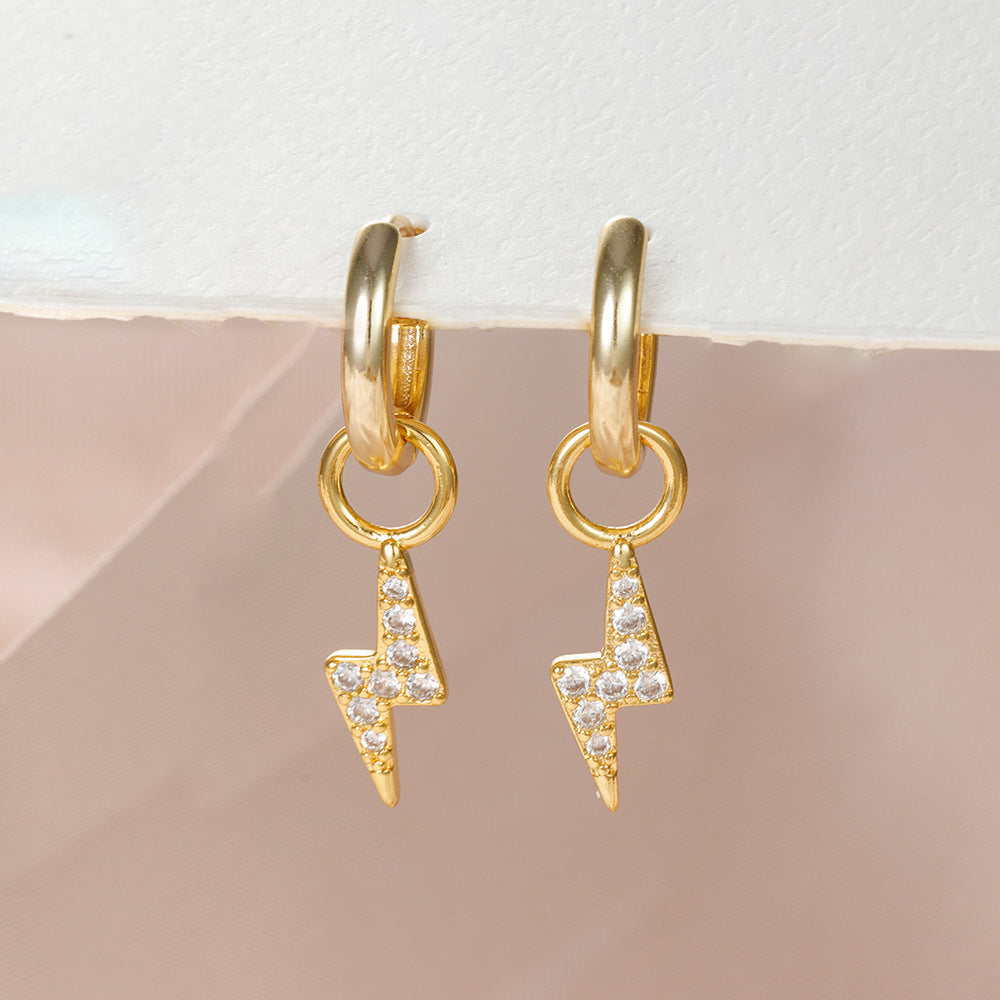 Gold Plated Water Drop Lightning Cross Pendant Earrings